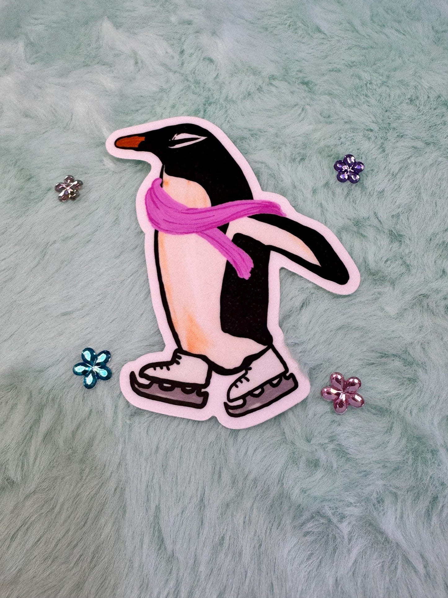 Penguin Sticker, Marie The Penguin, Ice Skating Sticker, Water Resistant Vinyl Sticker, Cute Winter Sticker For Planners, Kindle, Journals