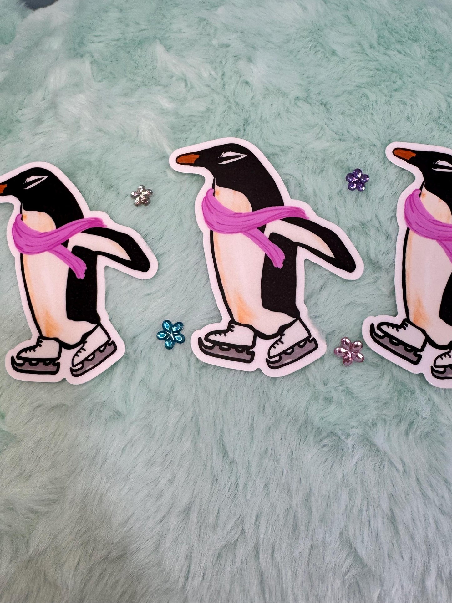 Penguin Sticker, Marie The Penguin, Ice Skating Sticker, Water Resistant Vinyl Sticker, Cute Winter Sticker For Planners, Kindle, Journals