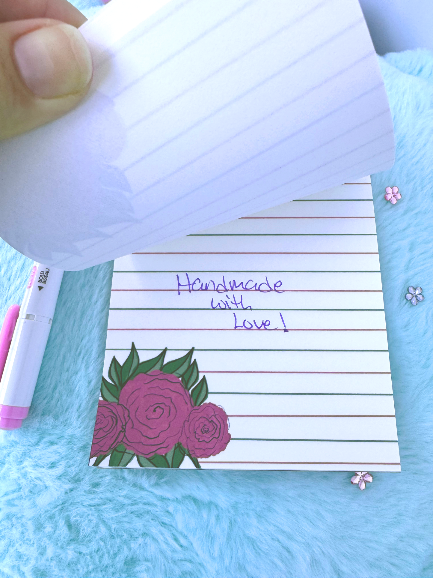 Floral Stationery, Handmade Notepad With Roses, Notepads With Flowers, Hand Drawn Roses