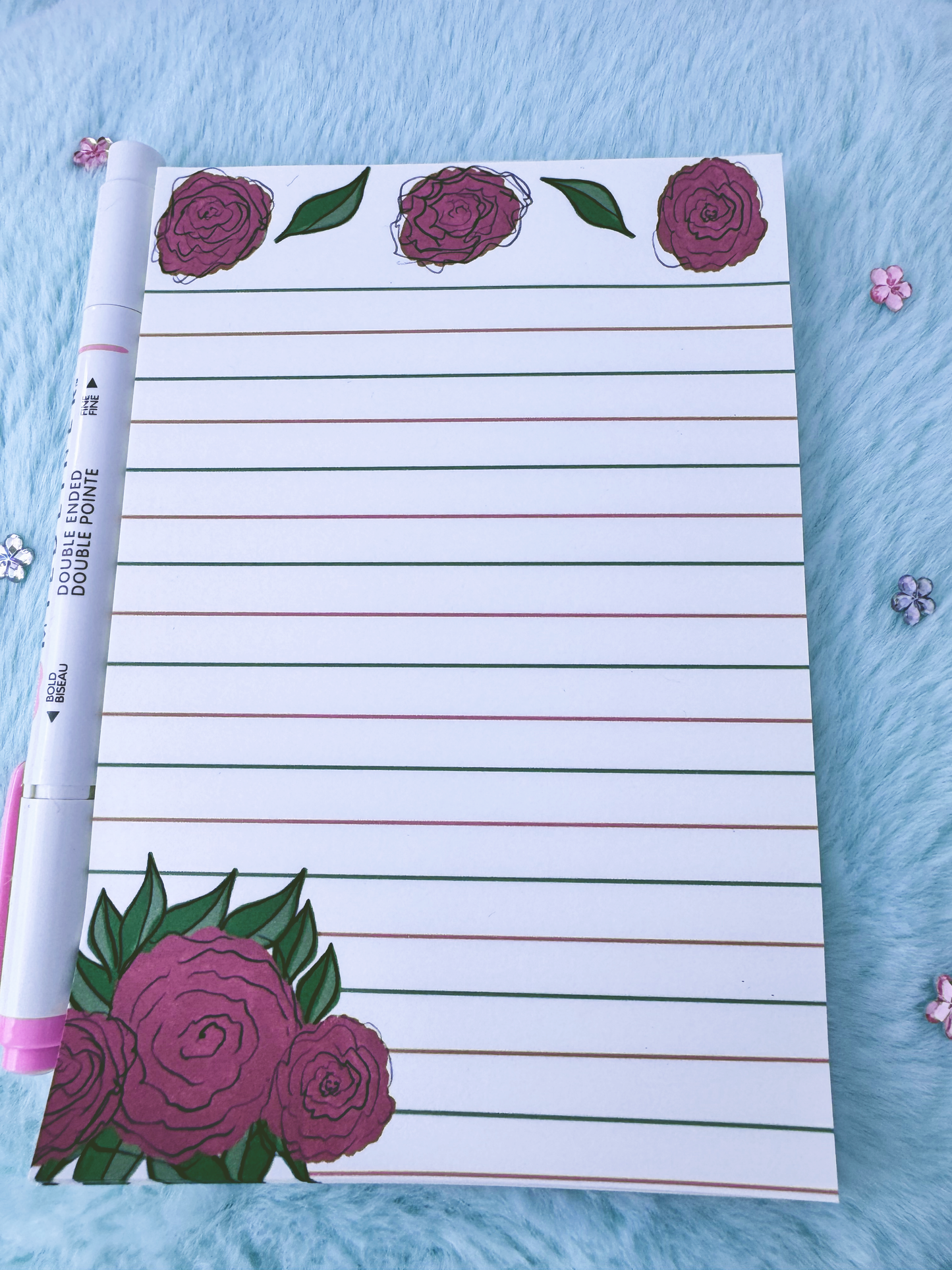 Floral Stationery, Handmade Notepad With Roses, Notepads With Flowers, Hand Drawn Roses