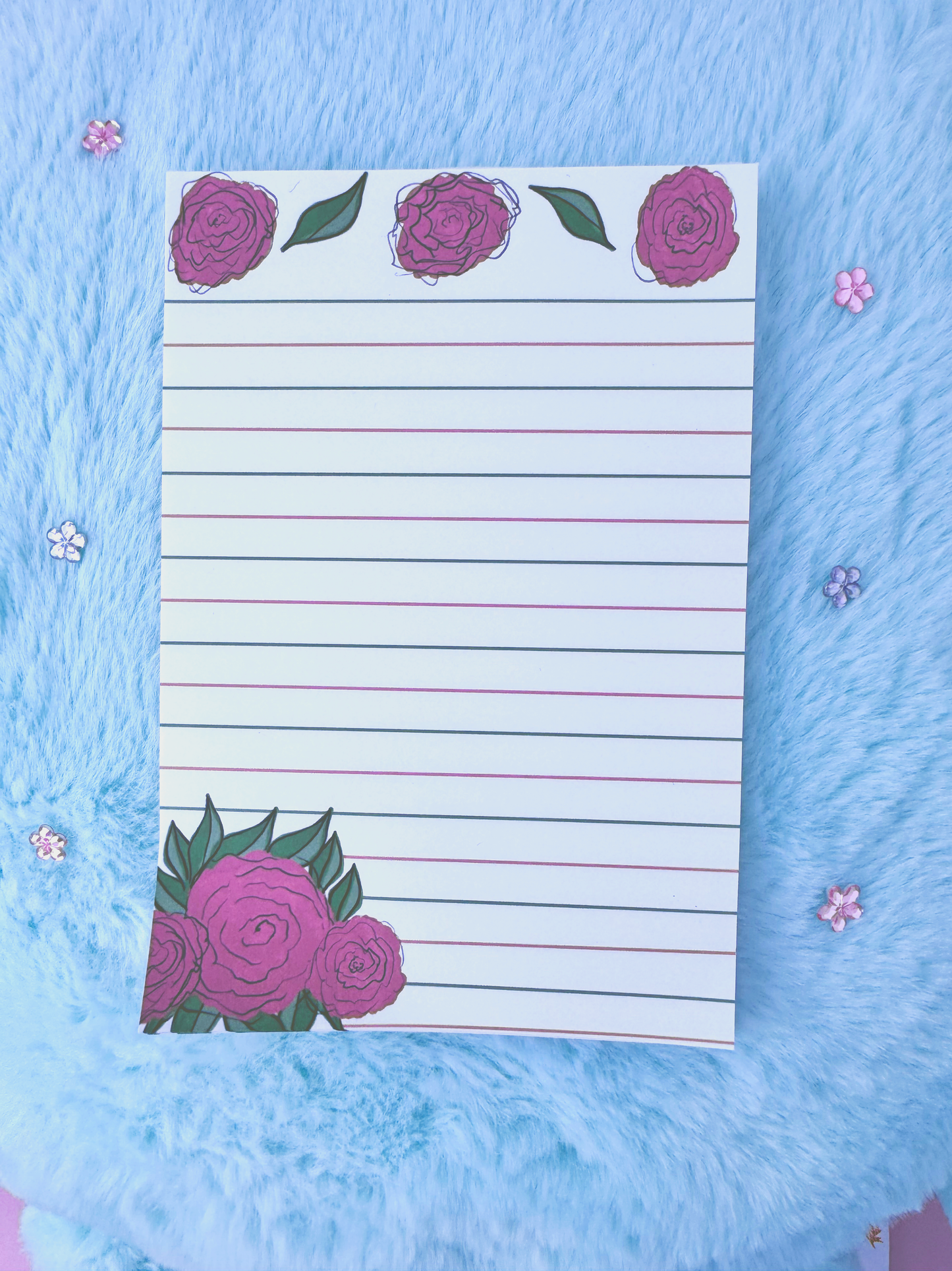 Floral Stationery, Handmade Notepad With Roses, Notepads With Flowers, Hand Drawn Roses