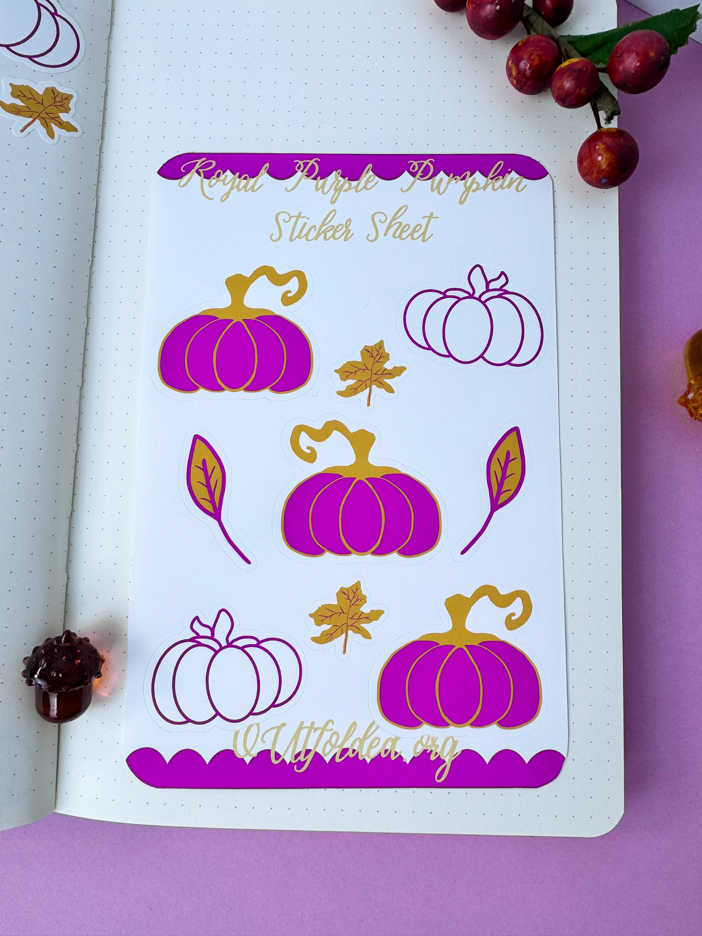 Royal Purple Pumpkin Sticker Sheet For Fall Planner Pages and Agendas For The Autumn Season
