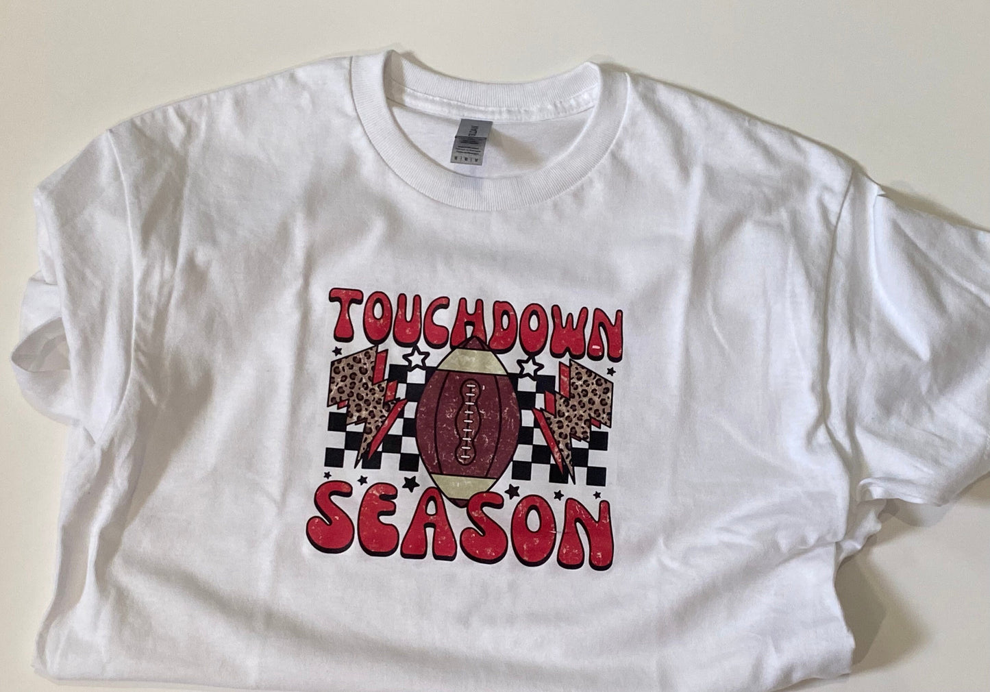 Football Season Women’s T-shirt, Touchdown Season Apparel, Football Mom Clothing, White Gildan Heavy Cotton