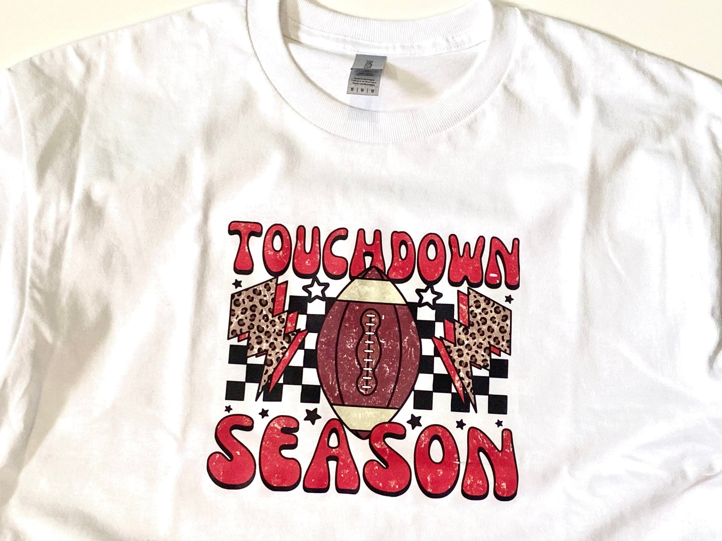 Football Season Women’s T-shirt, Touchdown Season Apparel, Football Mom Clothing, White Gildan Heavy Cotton