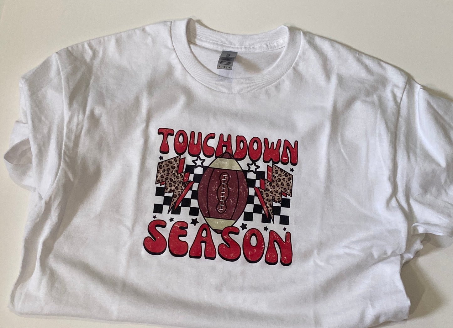 Football Season Women’s T-shirt, Touchdown Season Apparel, Football Mom Clothing, White Gildan Heavy Cotton