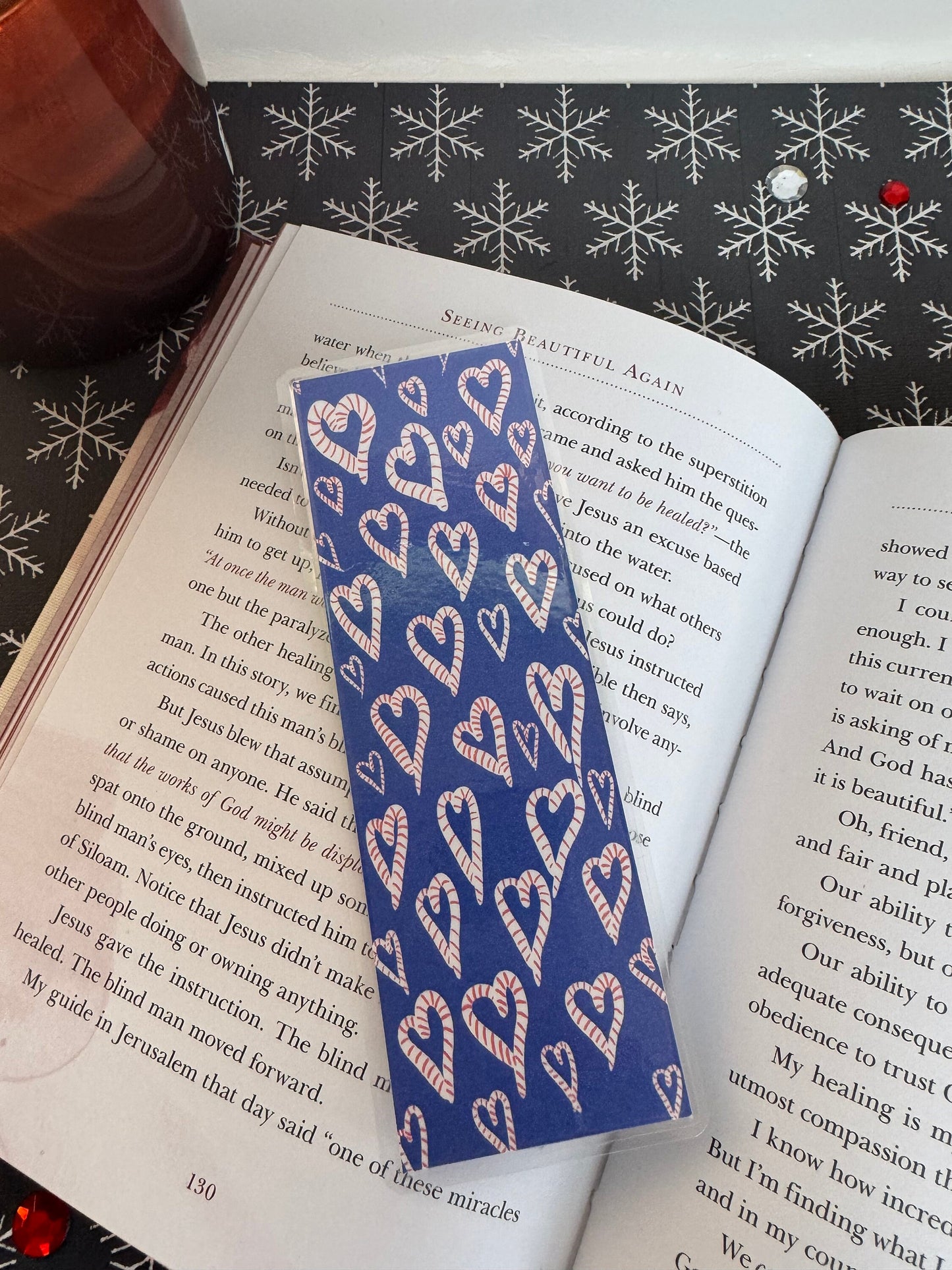 Candy Cane Heart Laminated Bookmark
