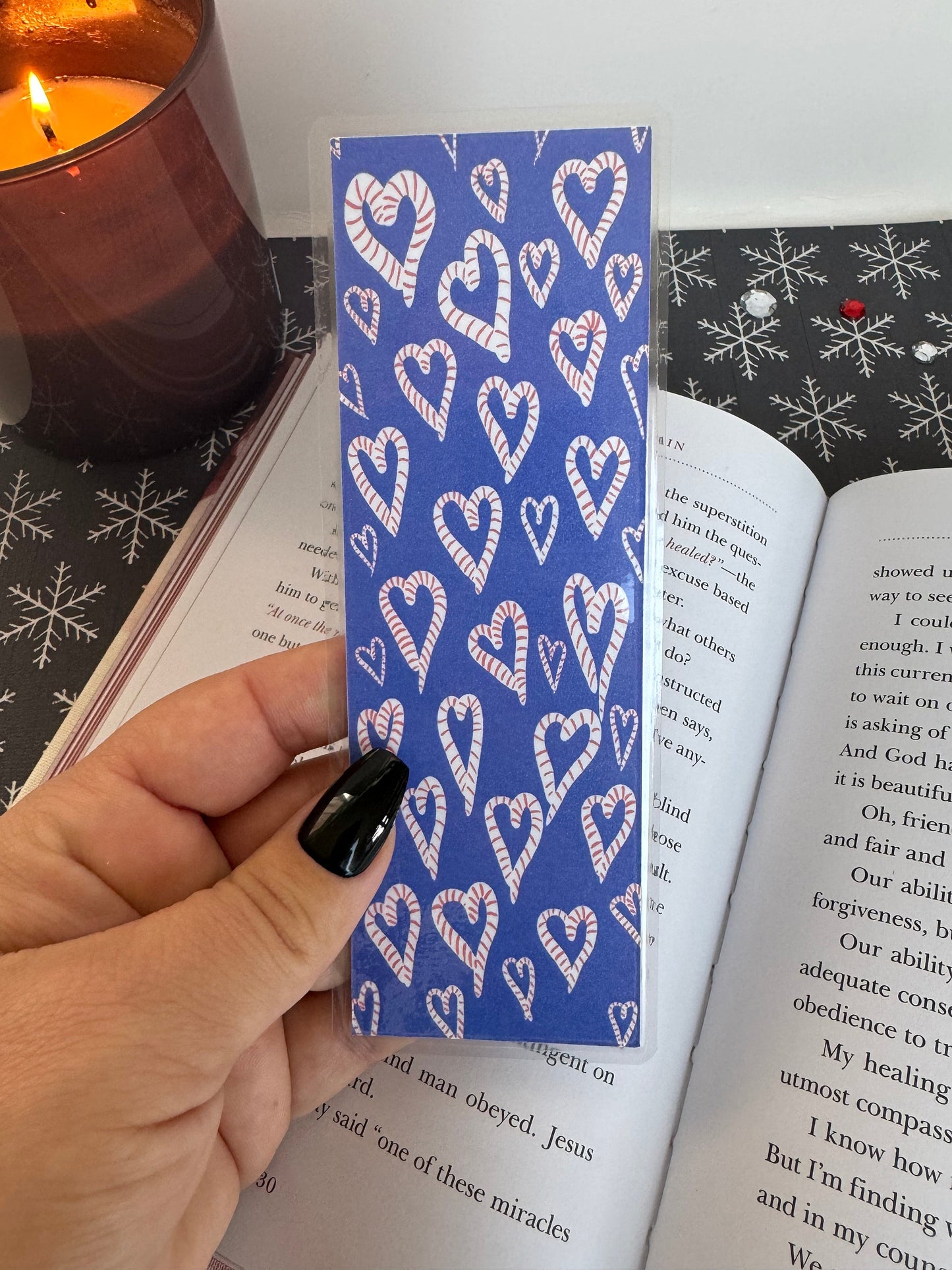 Candy Cane Heart Laminated Bookmark