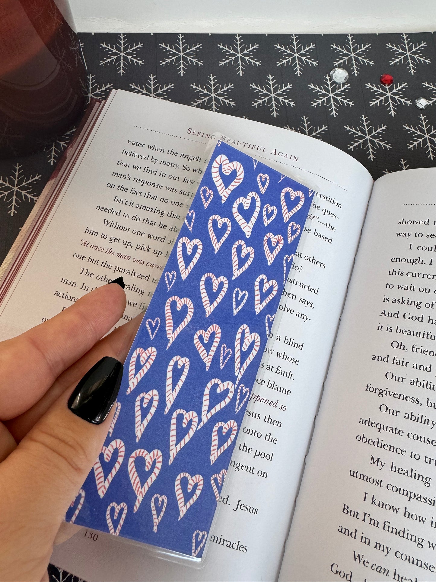Candy Cane Heart Laminated Bookmark