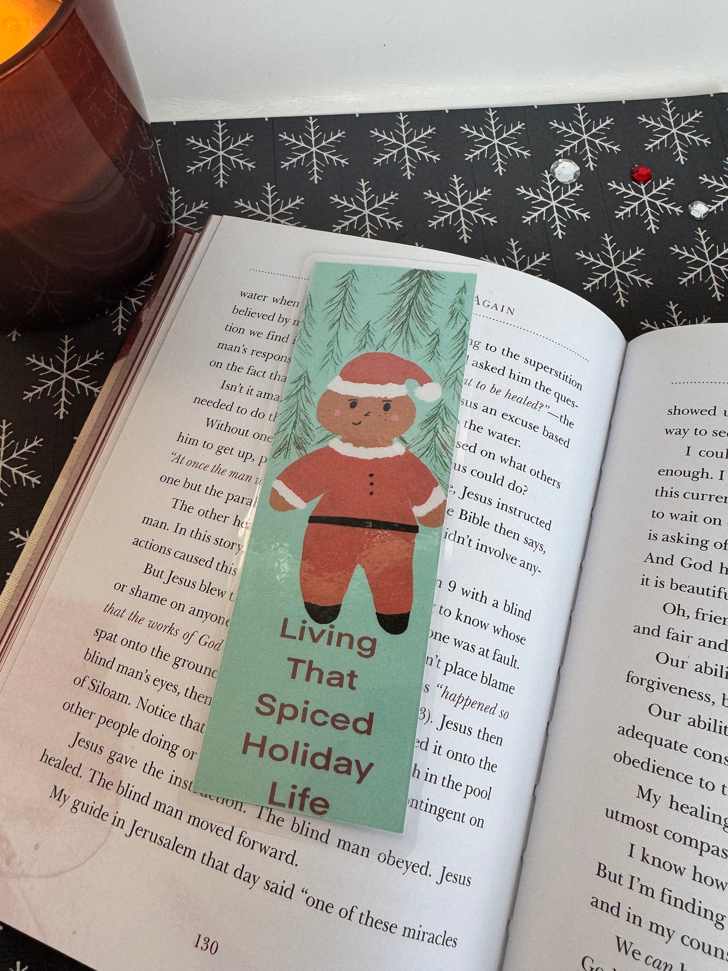 Gingerbread Santa Man Laminated Holiday Bookmark, Cute Sayings and Quotes Page Saver