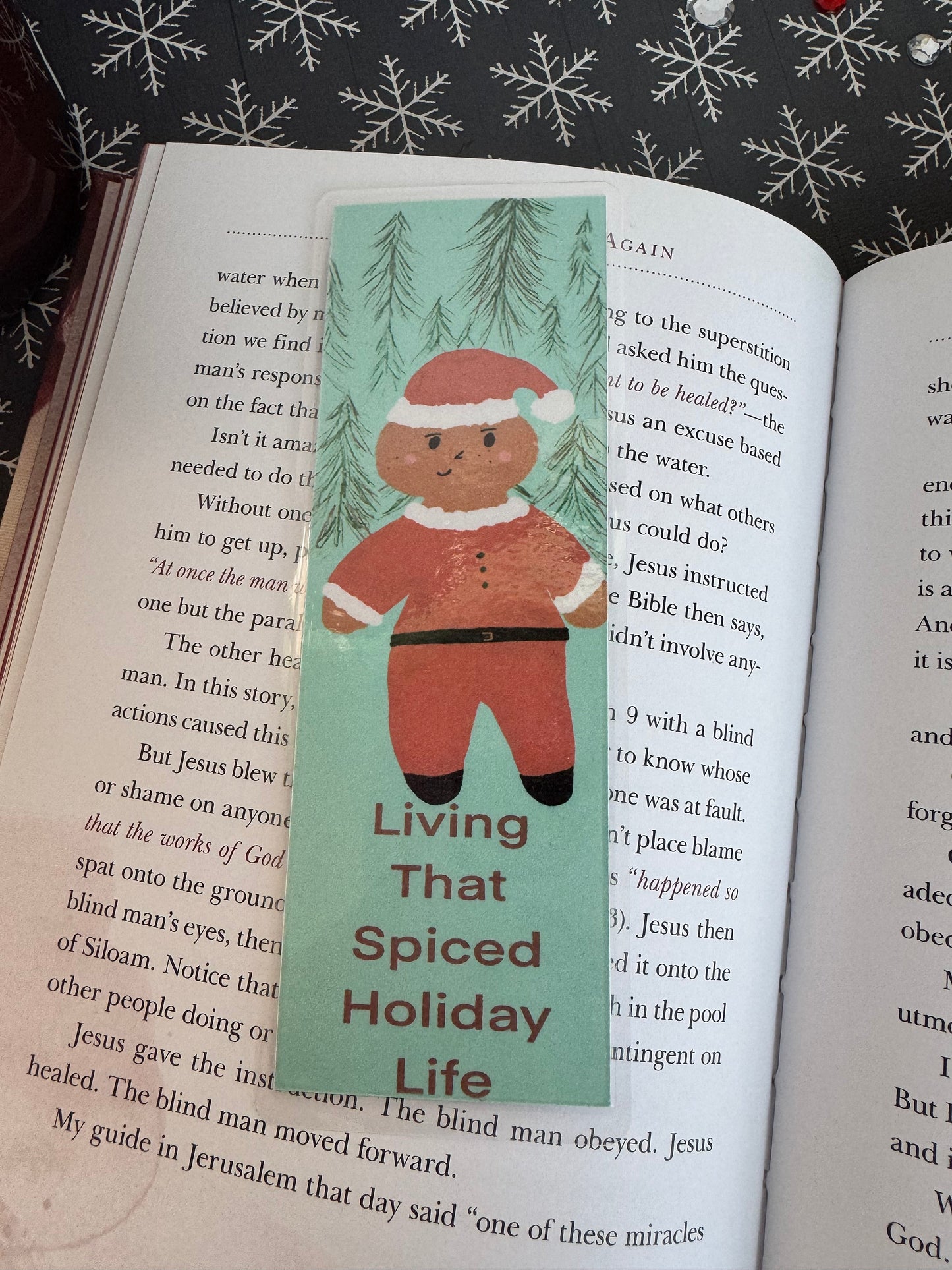 Gingerbread Santa Man Laminated Holiday Bookmark, Cute Sayings and Quotes Page Saver