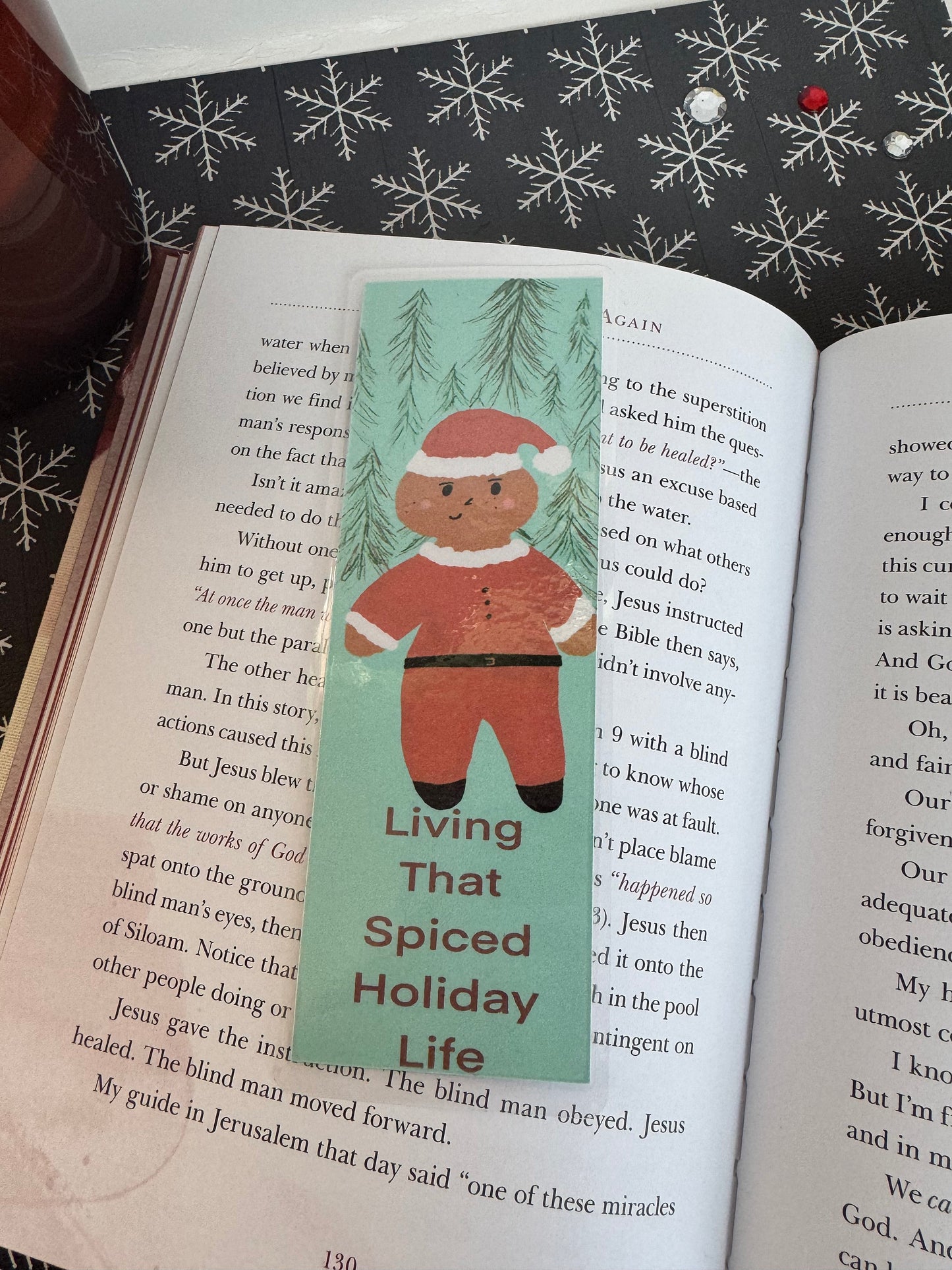 Gingerbread Santa Man Laminated Holiday Bookmark, Cute Sayings and Quotes Page Saver