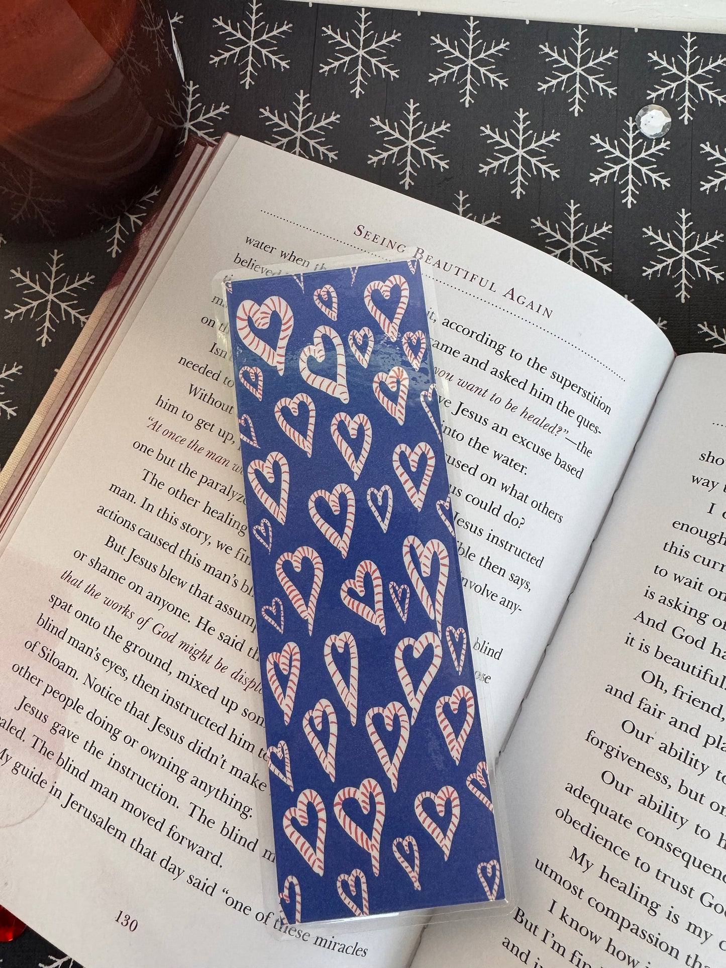 Candy Cane Heart Laminated Bookmark