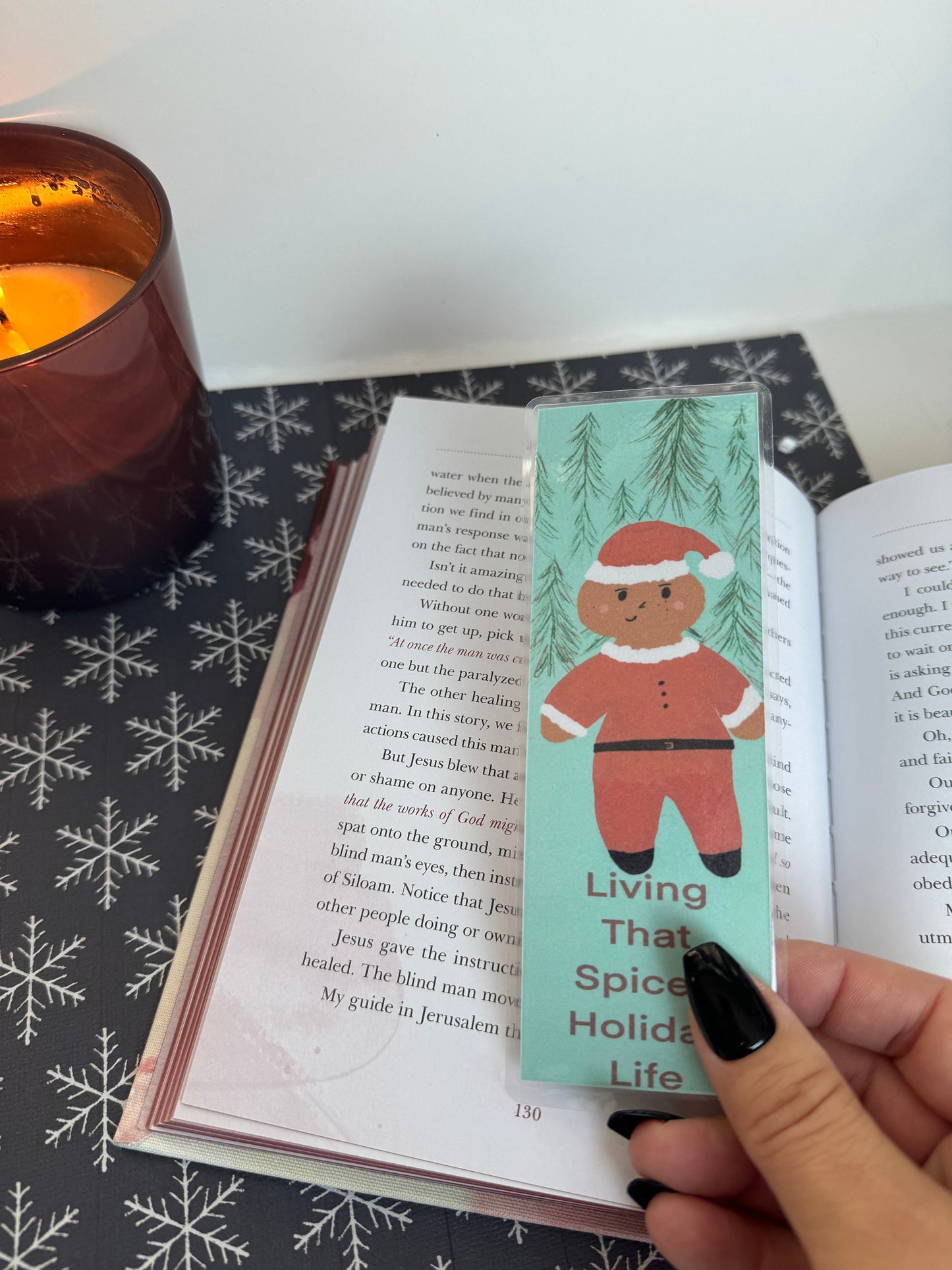 Gingerbread Santa Man Laminated Holiday Bookmark, Cute Sayings and Quotes Page Saver