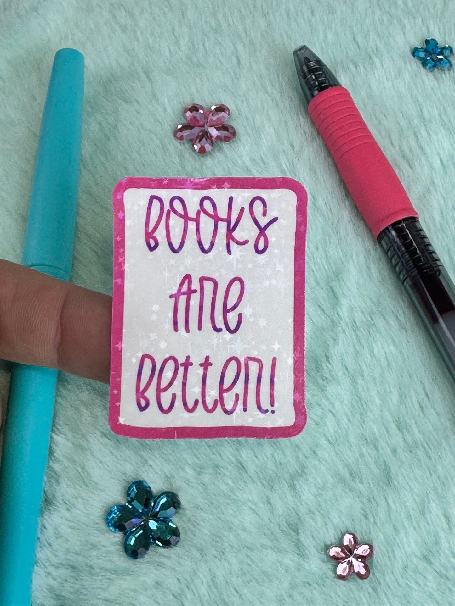 Books Are Better Pink Holographic Sticker | Rectangular Vinyl Decal