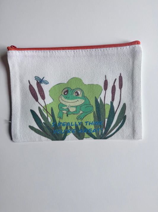 Pencil Pouch, Makeup Bag, Cosmetic Organizer, Bookmark Holder, Adorable Frog Design, Sublimated Zipper Pouch