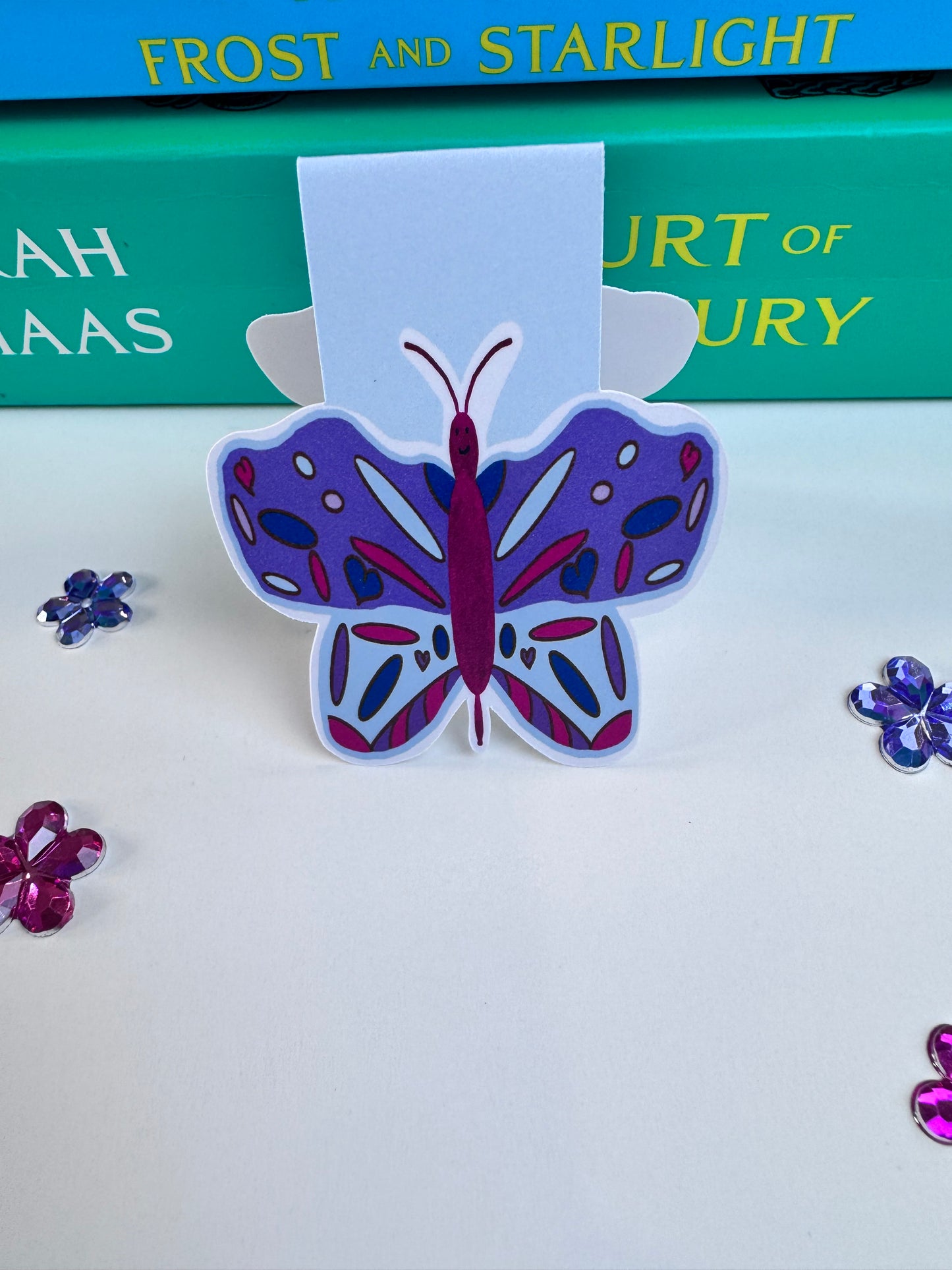Whimsical Butterfly Design Magnetic Bookmark - Cute Gift for Book Lovers - Purple and Pink Butterfly Character - Save Your Page