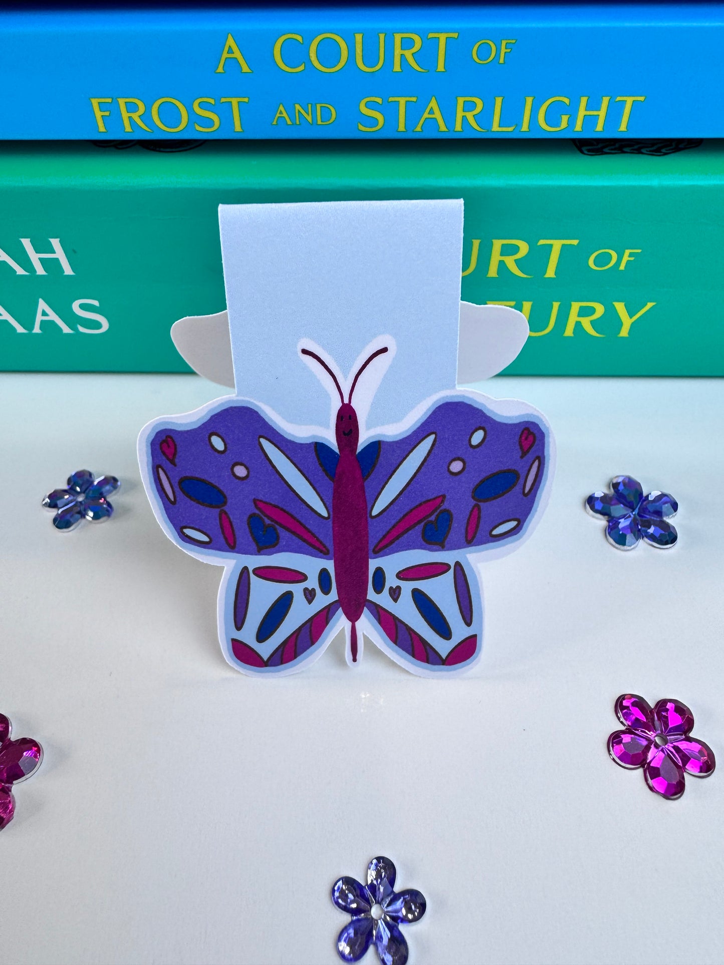 Whimsical Butterfly Design Magnetic Bookmark - Cute Gift for Book Lovers - Purple and Pink Butterfly Character - Save Your Page