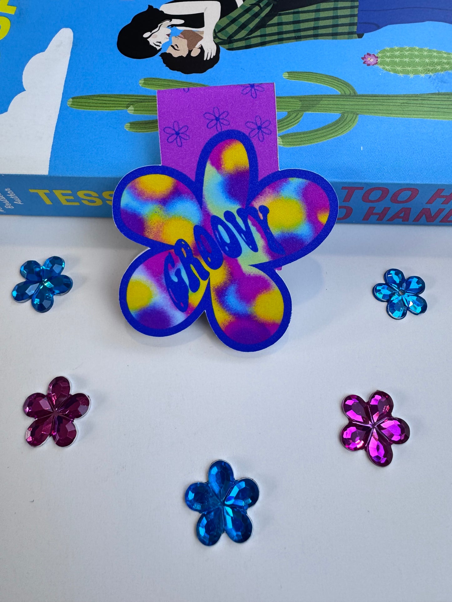 Retro Groovy Colorful Flower Magnetic Bookmark