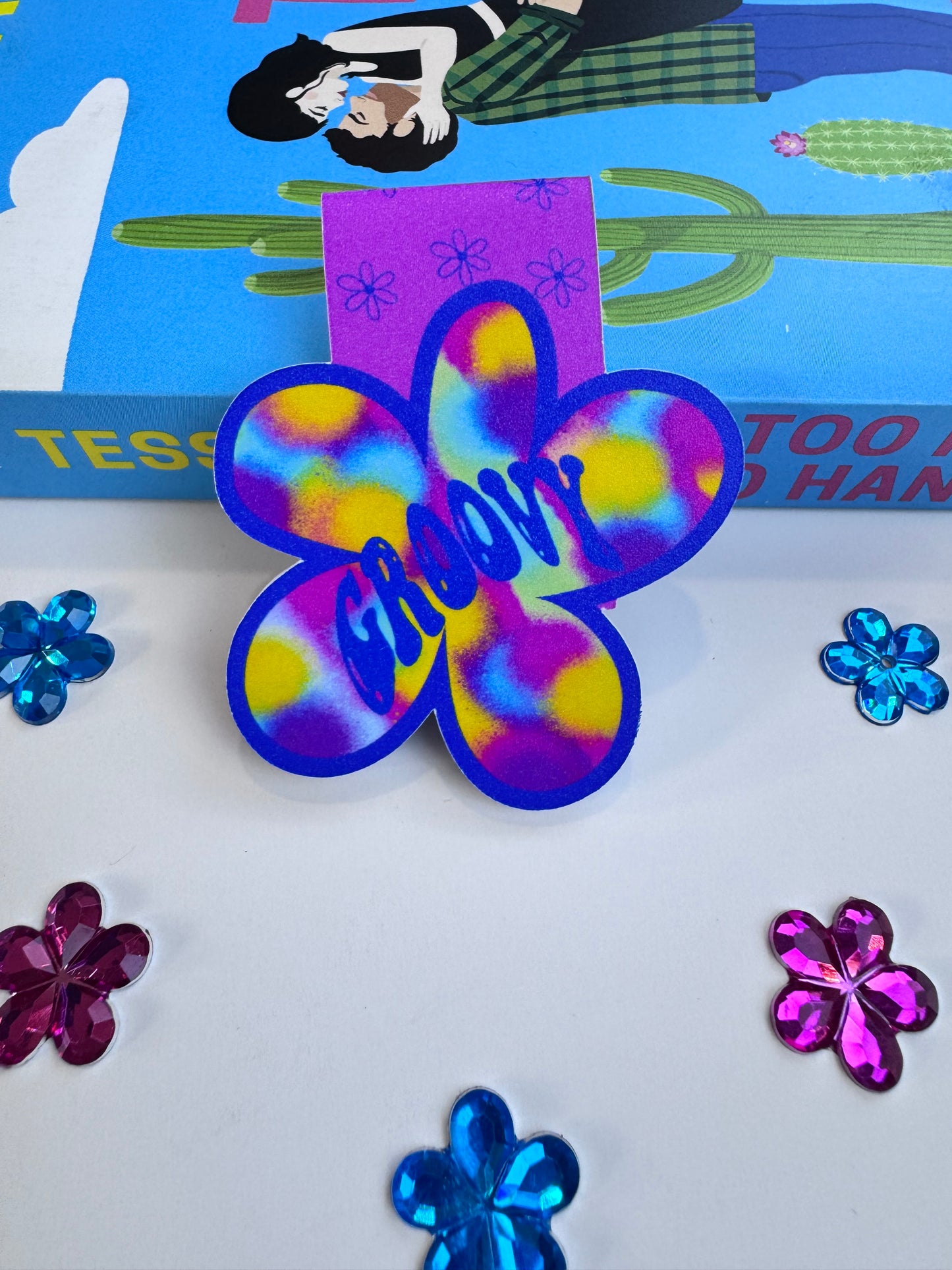 Retro Groovy Colorful Flower Magnetic Bookmark