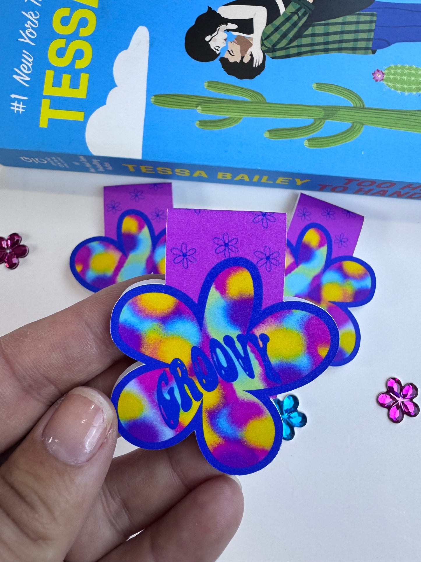 Retro Groovy Colorful Flower Magnetic Bookmark