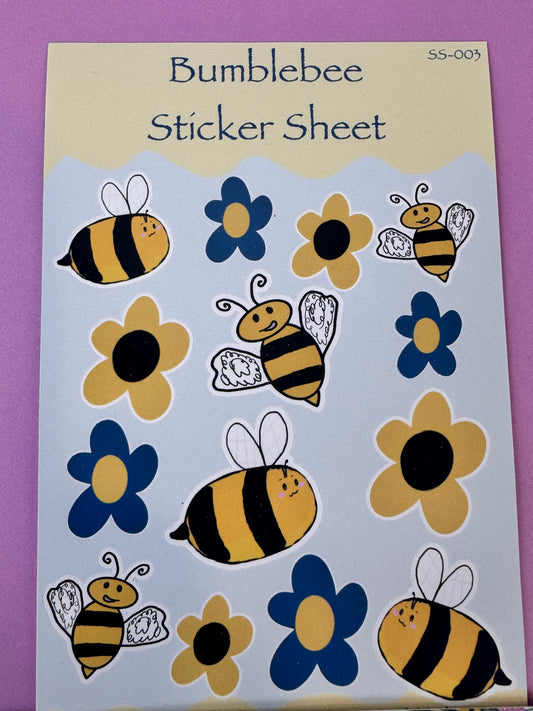 Bumblebees and Flowers Sticker Sheet, 4x6 Inch Sheet with 14 Stickers