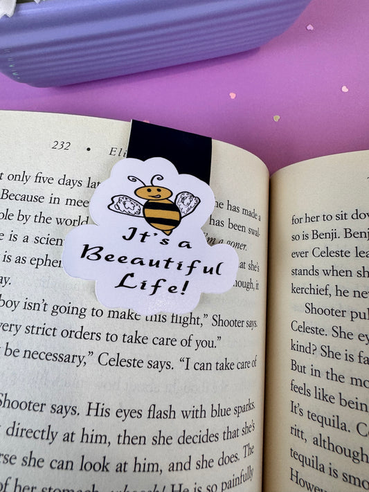 It's A Beeautiful Life! Bumblebee and Flower Magnetic Bookmark, Double-sided