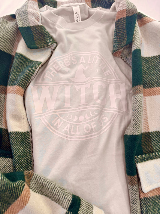 There's A Little Witch In All Of Us Oatmeal Colored Tee - Halloween Tops - Clothing For Fall