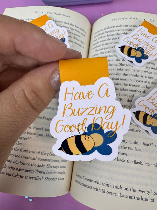 Have A Buzzing Good Day Bumblebee and Flower Magnetic Bookmark, Double-sided