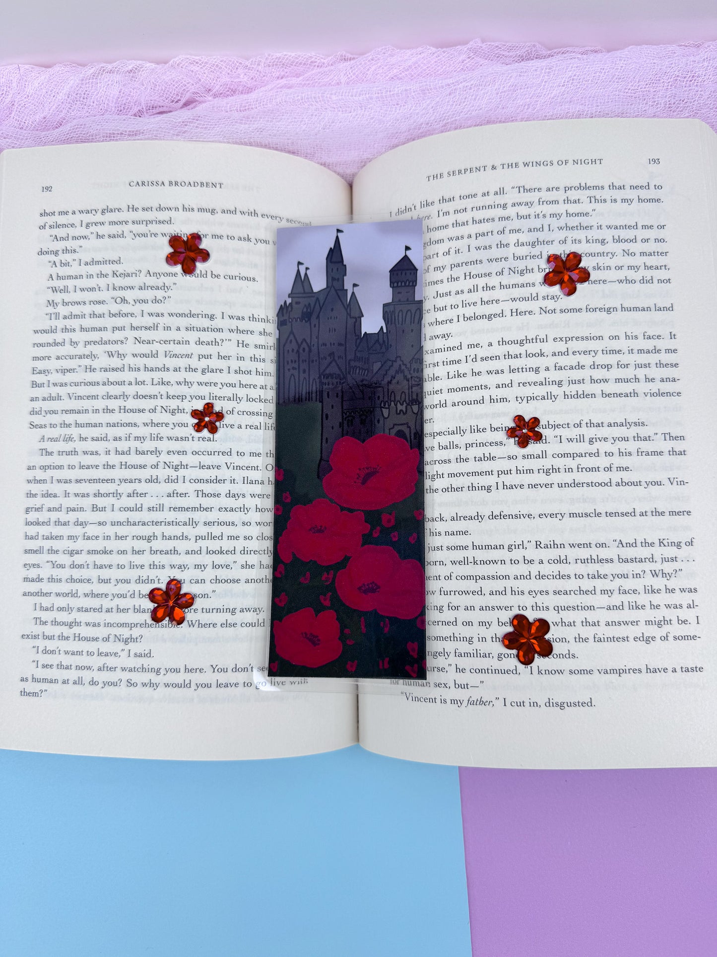 Fantasy Reader Laminated Bookmark: Dark Stormy Castle In A Field Of Red Poppies