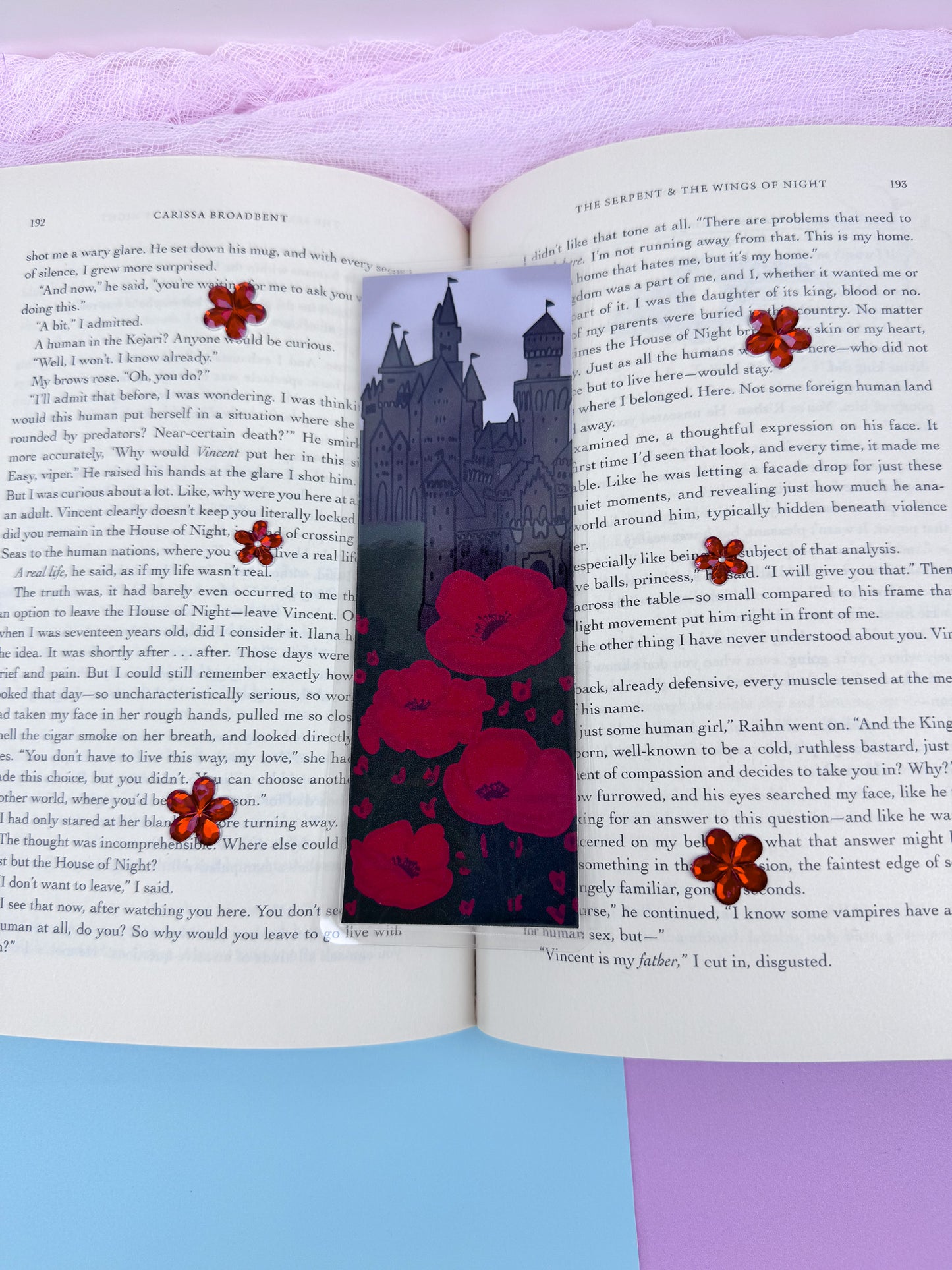 Fantasy Reader Laminated Bookmark: Dark Stormy Castle In A Field Of Red Poppies