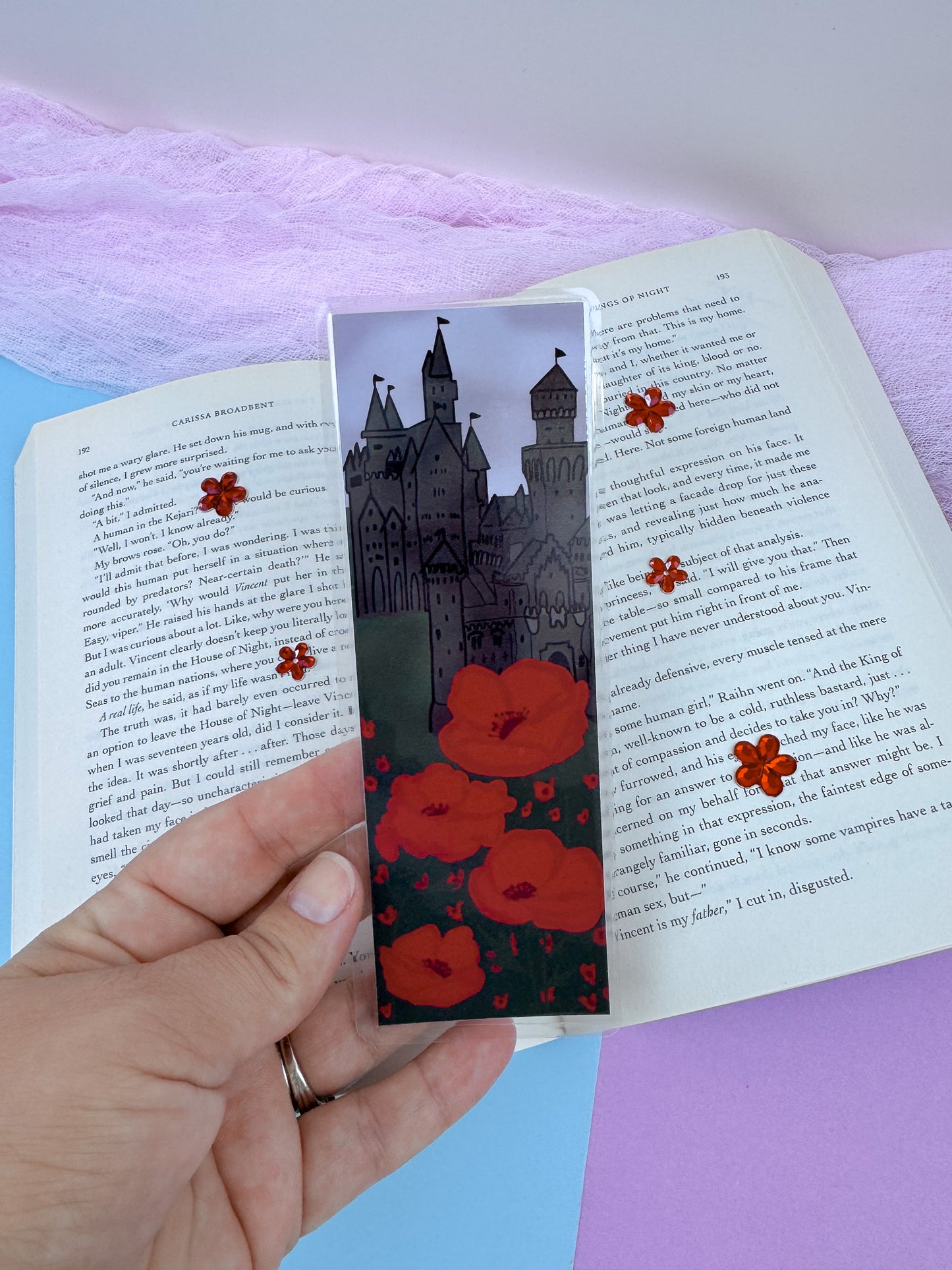 Fantasy Reader Laminated Bookmark: Dark Stormy Castle In A Field Of Red Poppies