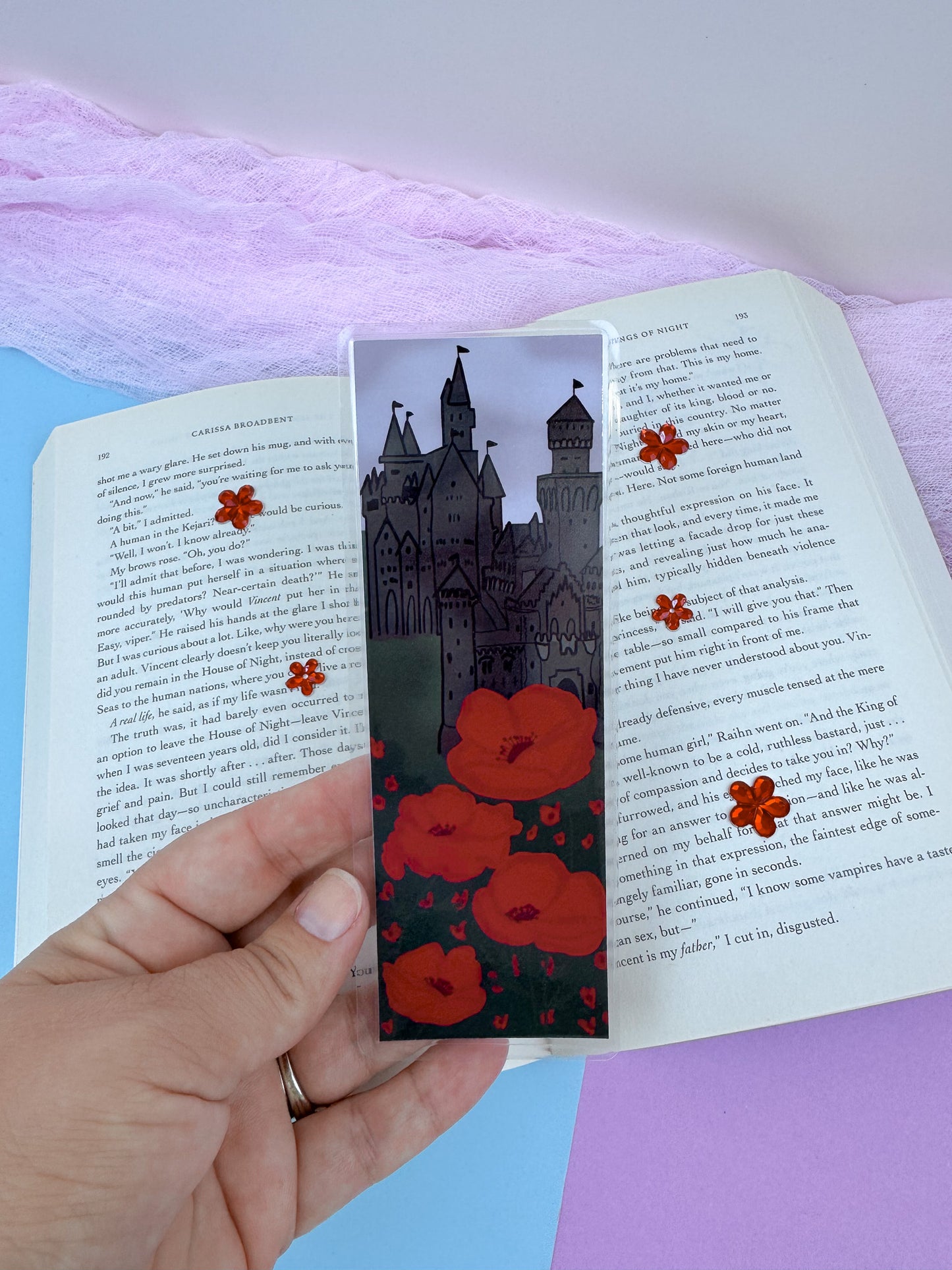 Fantasy Reader Laminated Bookmark: Dark Stormy Castle In A Field Of Red Poppies