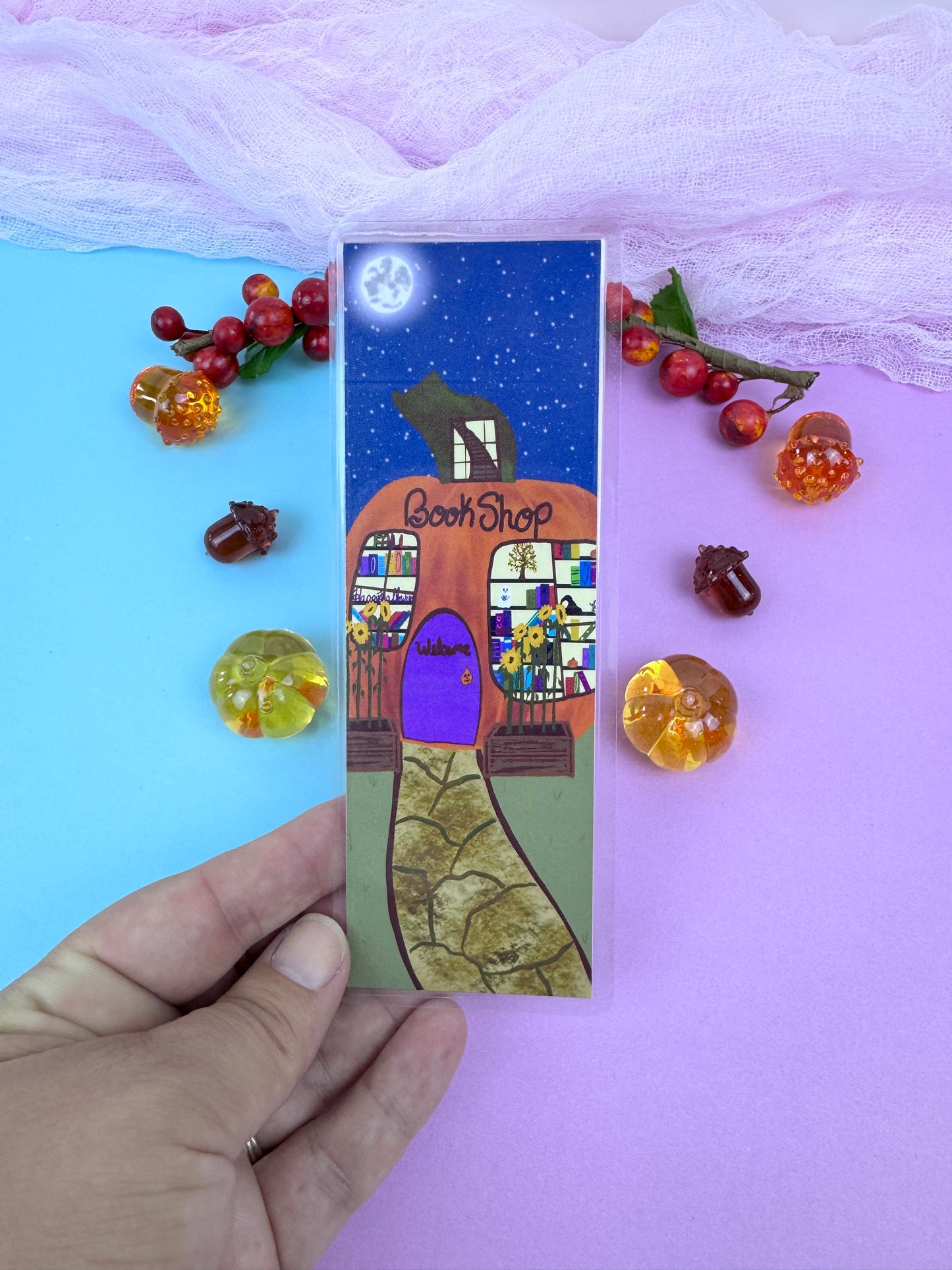 Pumpkin Book Shop Fall Bookmark - Laminated Page Saver for Readers