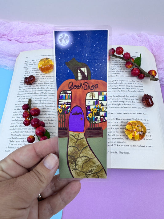 Pumpkin Book Shop Fall Bookmark - Laminated Page Saver for Readers