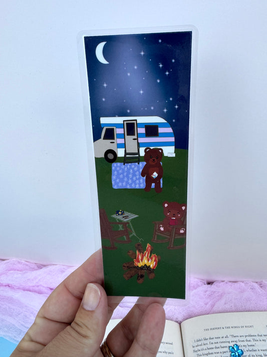 Teddy Bear Bookmark For Readers: Cute Camping Teddy Bears Having Smores