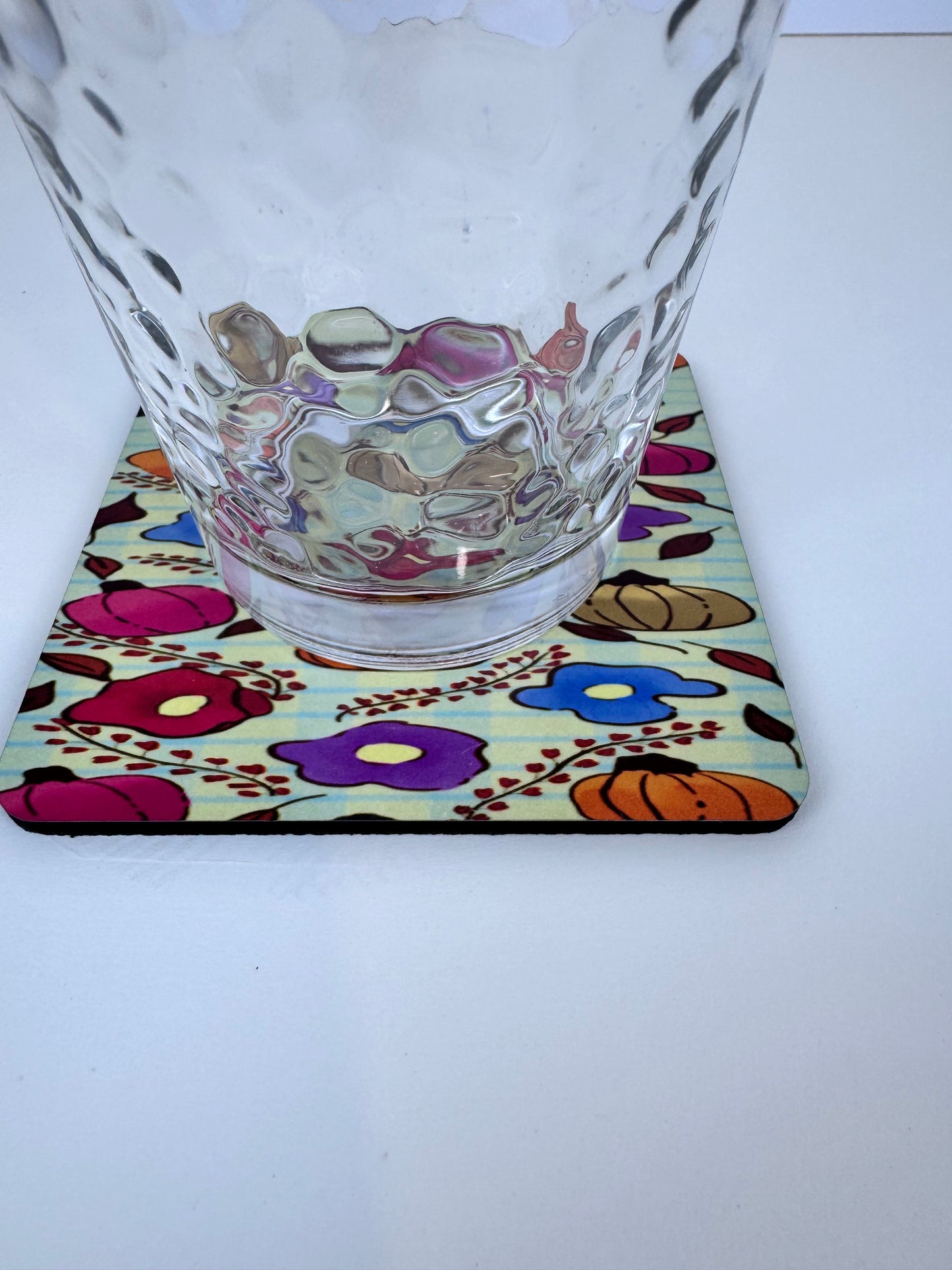 Pumpkin and Floral Pattern Wooden Coaster