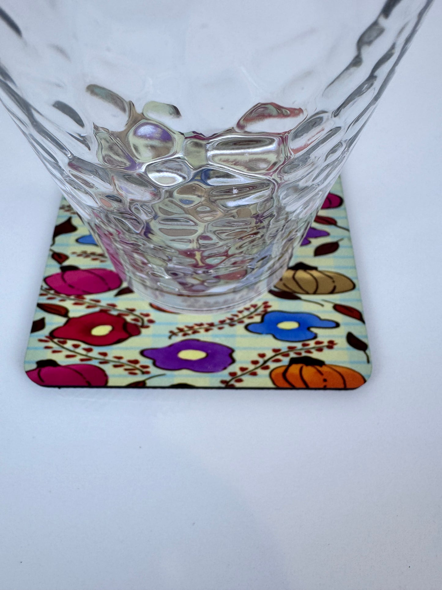 Pumpkin and Floral Pattern Wooden Coaster