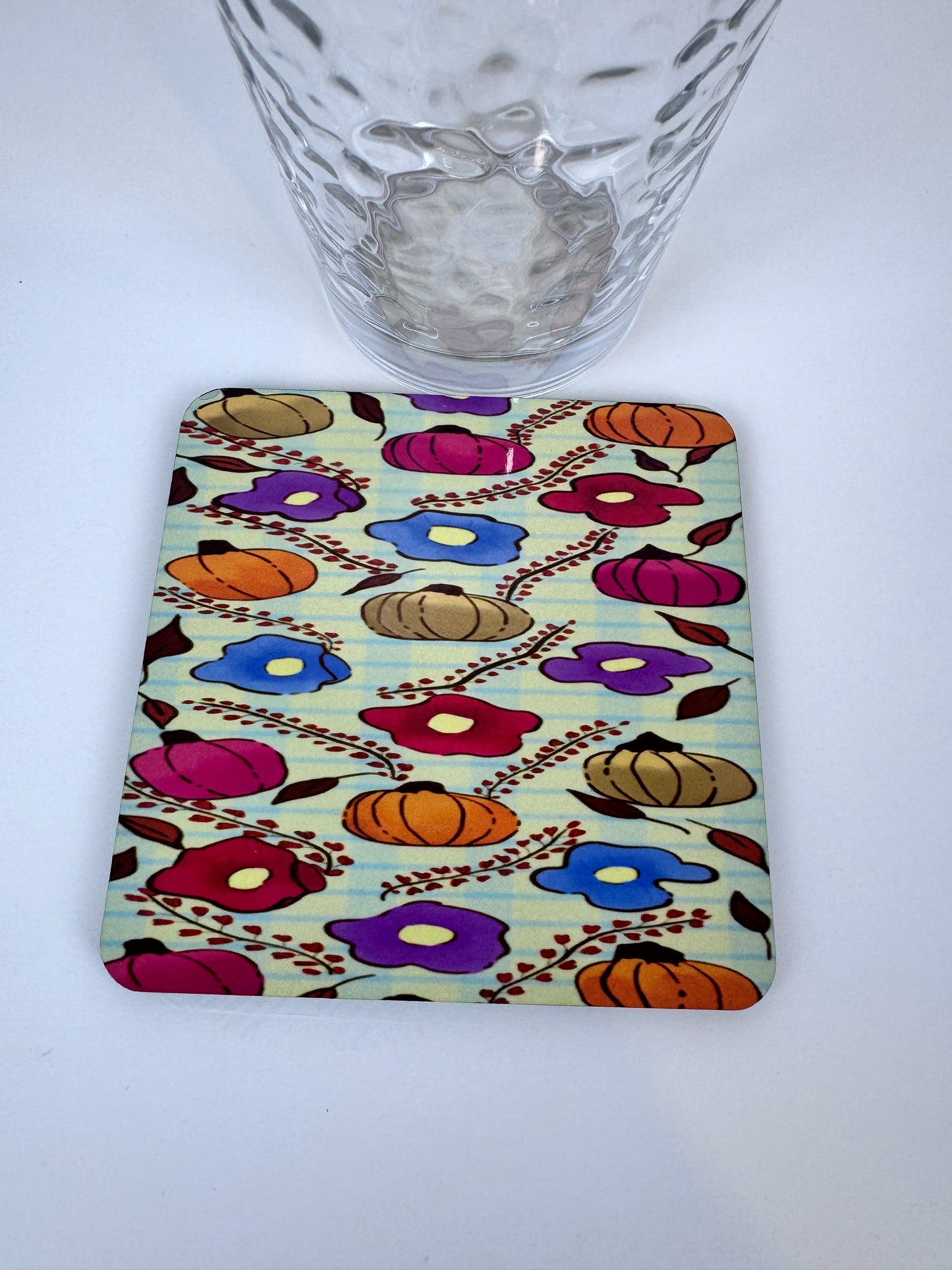 Pumpkin and Floral Pattern Wooden Coaster