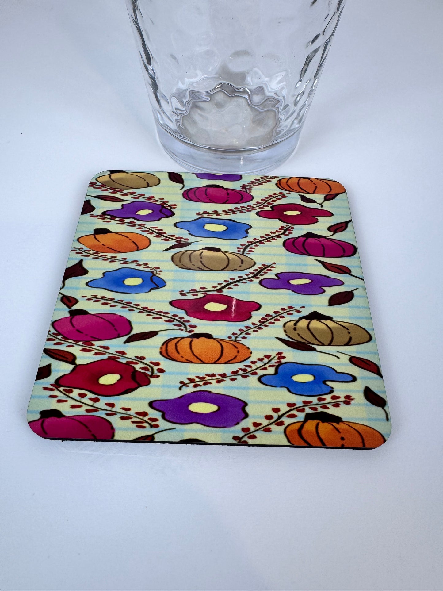 Pumpkin and Floral Pattern Wooden Coaster