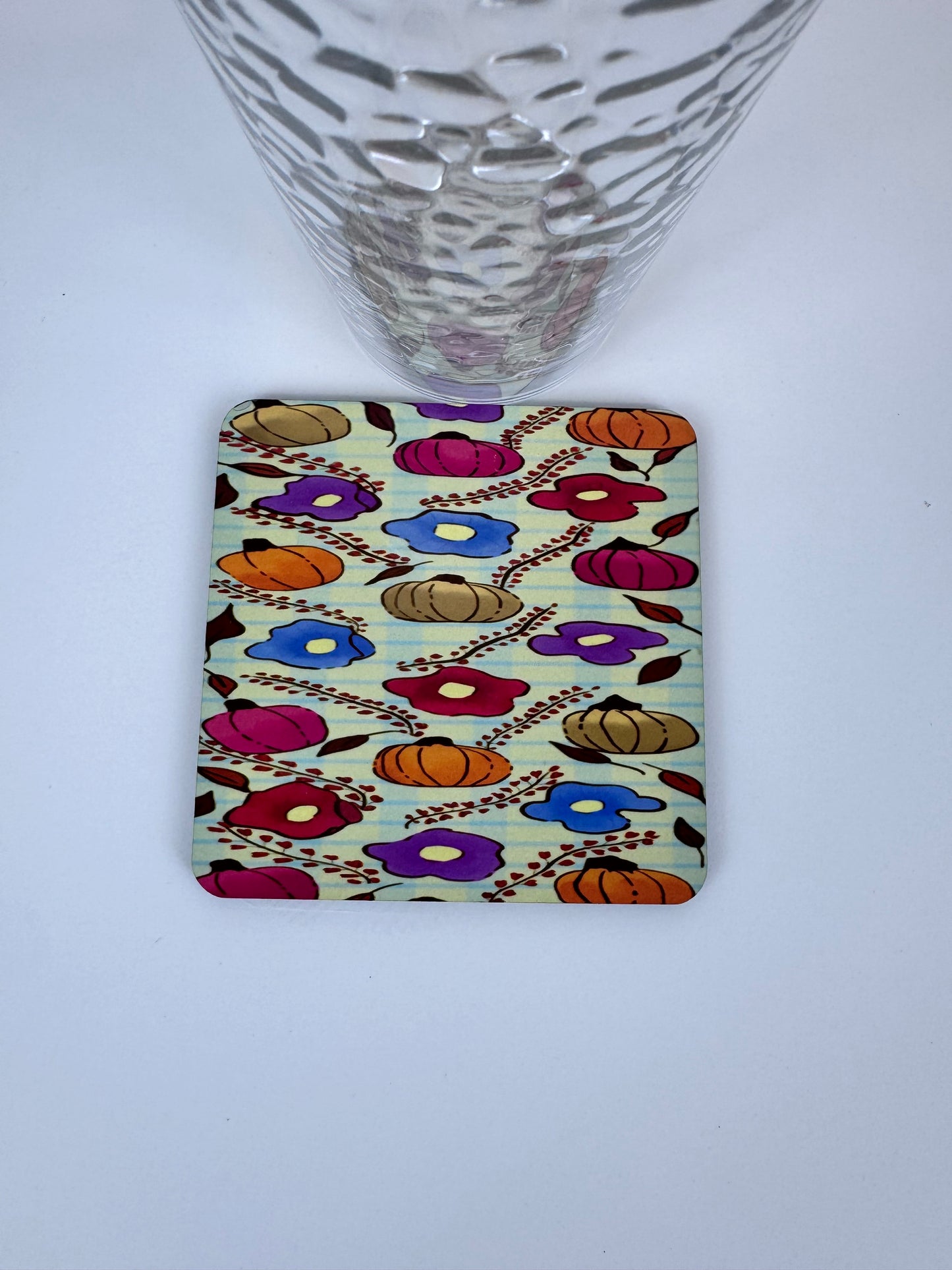 Pumpkin and Floral Pattern Wooden Coaster