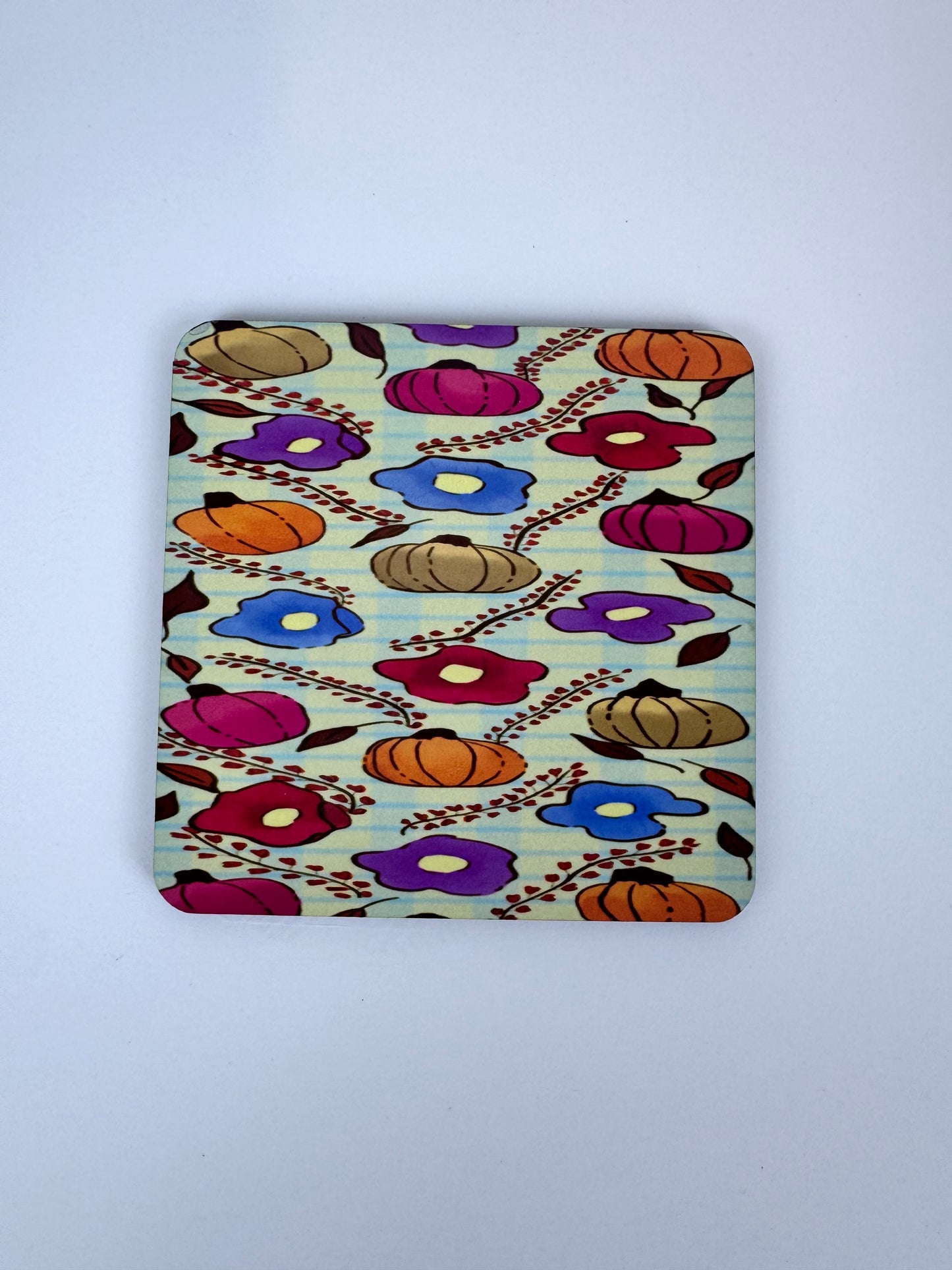 Pumpkin and Floral Pattern Wooden Coaster
