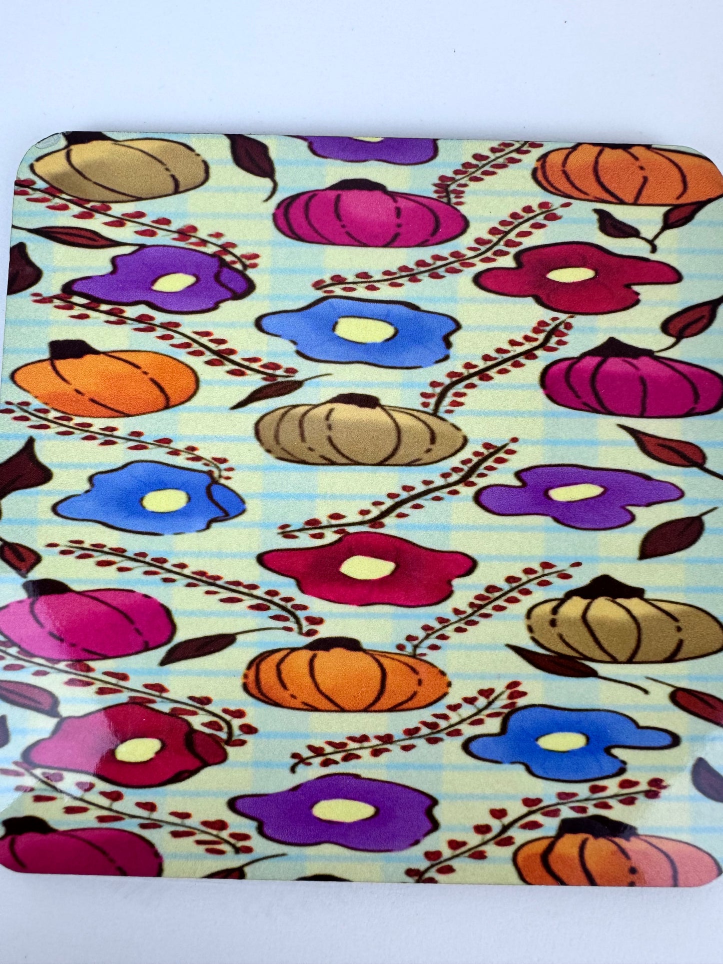 Pumpkin and Floral Pattern Wooden Coaster