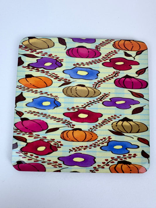 Pumpkin and Floral Pattern Wooden Coaster