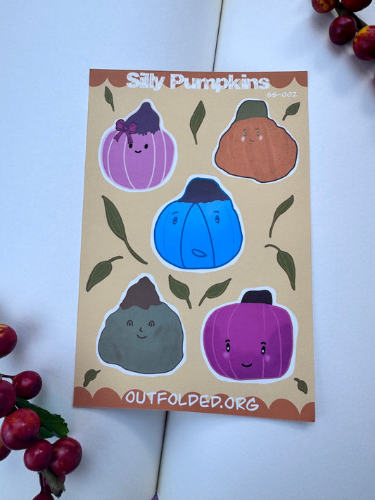 Silly Pumpkins Sticker Sheet - 5 Fun Pumpkin Designs