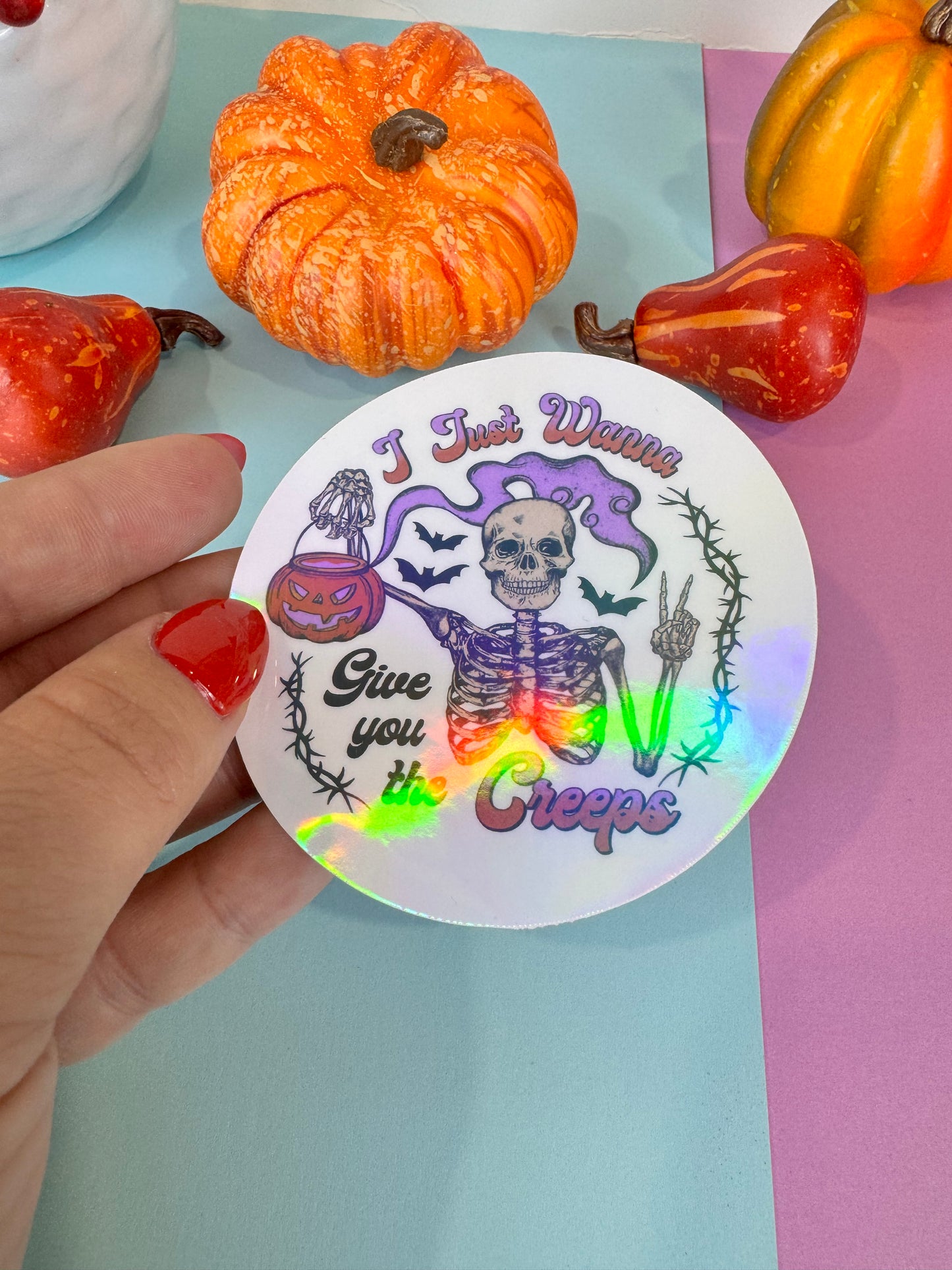 I Just Wanna Give You The Creeps Halloween Skeleton Round Die Cut Sticker