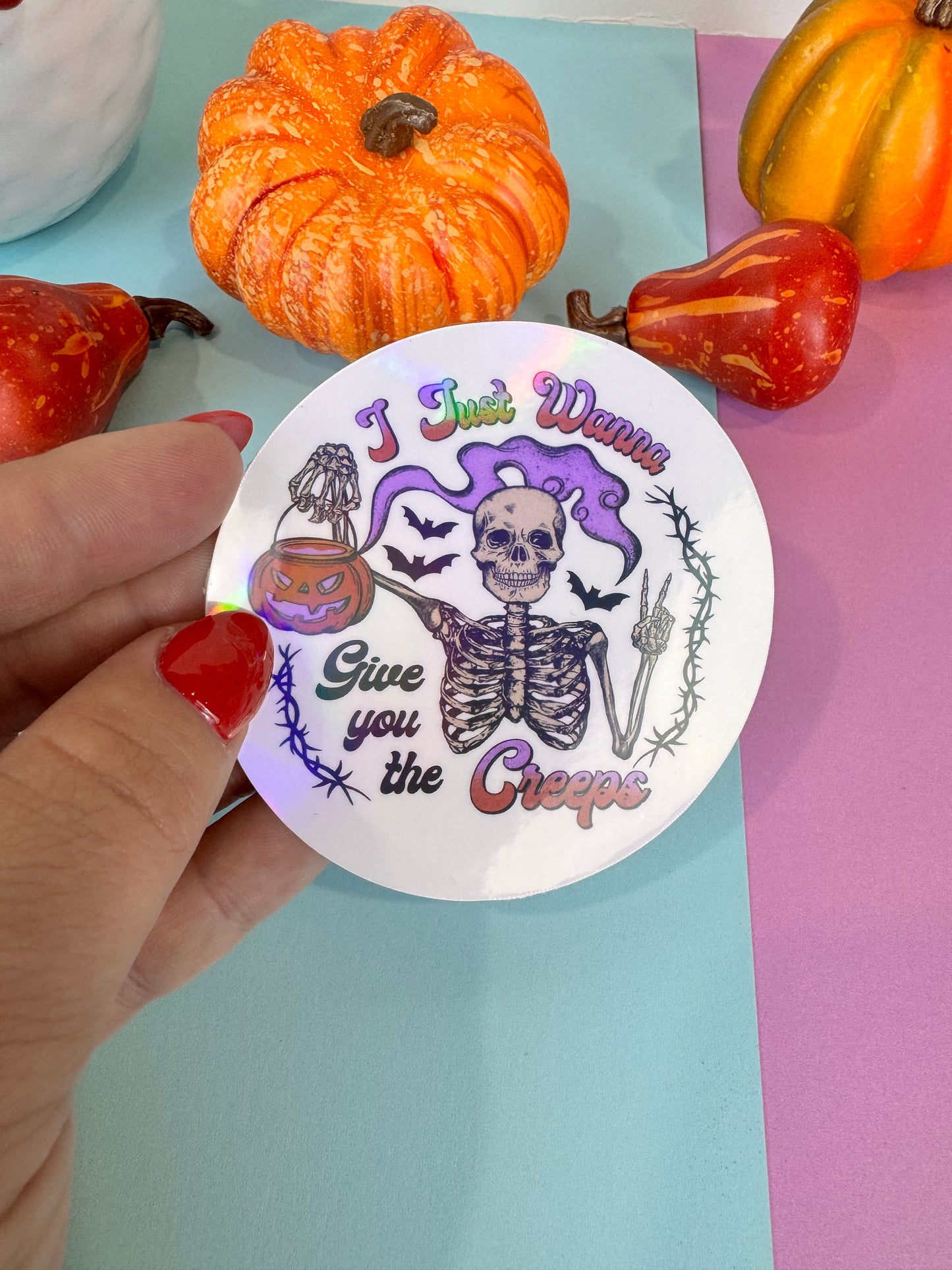 I Just Wanna Give You The Creeps Halloween Skeleton Round Die Cut Sticker