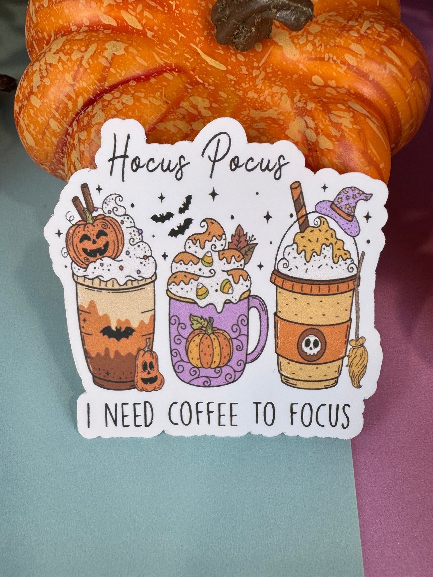 I Need To Focus, Witches Brew Halloween Die Cut Sticker Cute Fall Characters For Kindle Decoration, Iced Coffee, Cocoa Latte