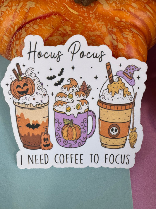 I Need To Focus, Witches Brew Halloween Die Cut Sticker Cute Fall Characters For Kindle Decoration, Iced Coffee, Cocoa Latte