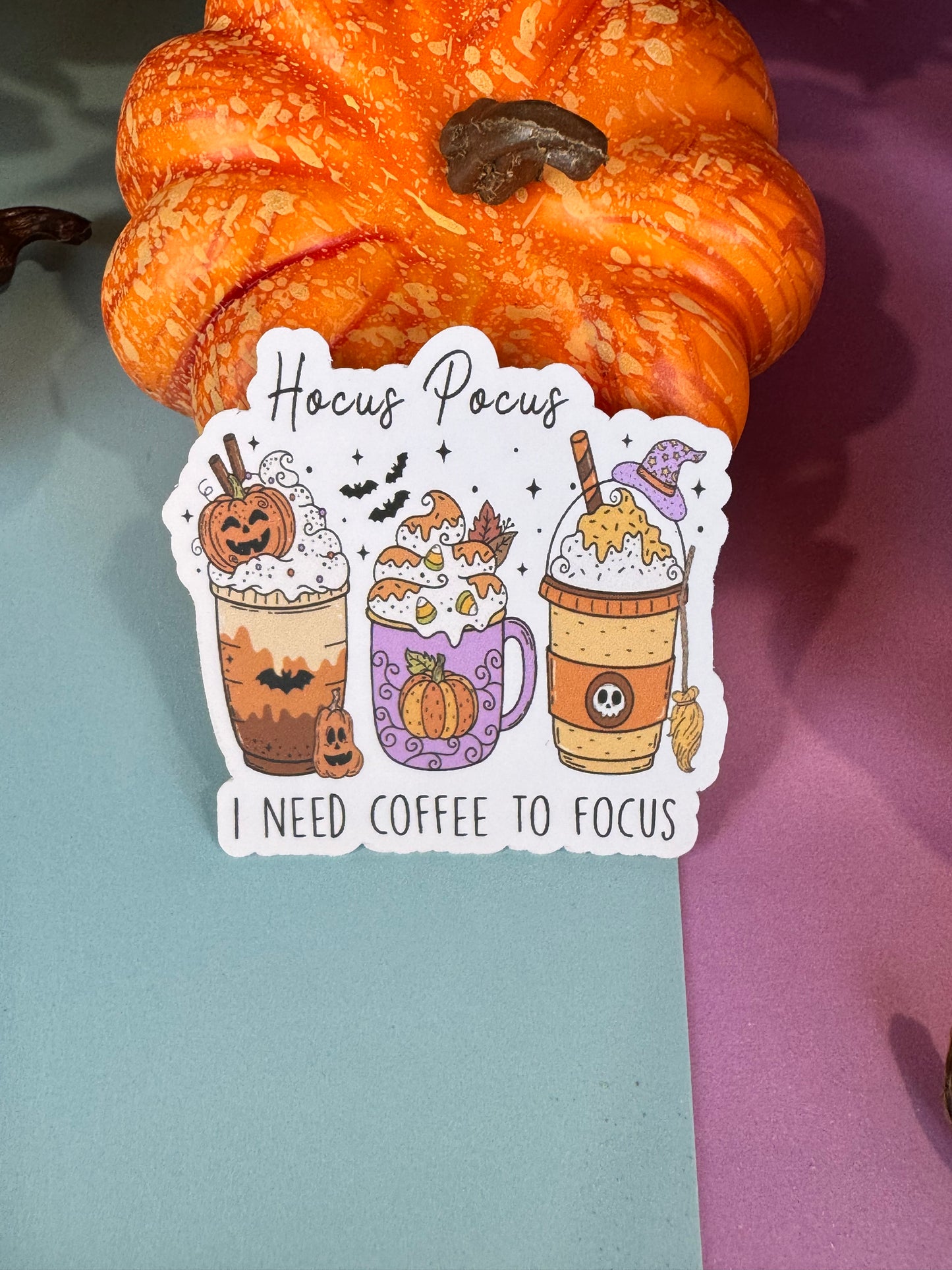 I Need To Focus, Witches Brew Halloween Die Cut Sticker Cute Fall Characters For Kindle Decoration, Iced Coffee, Cocoa Latte