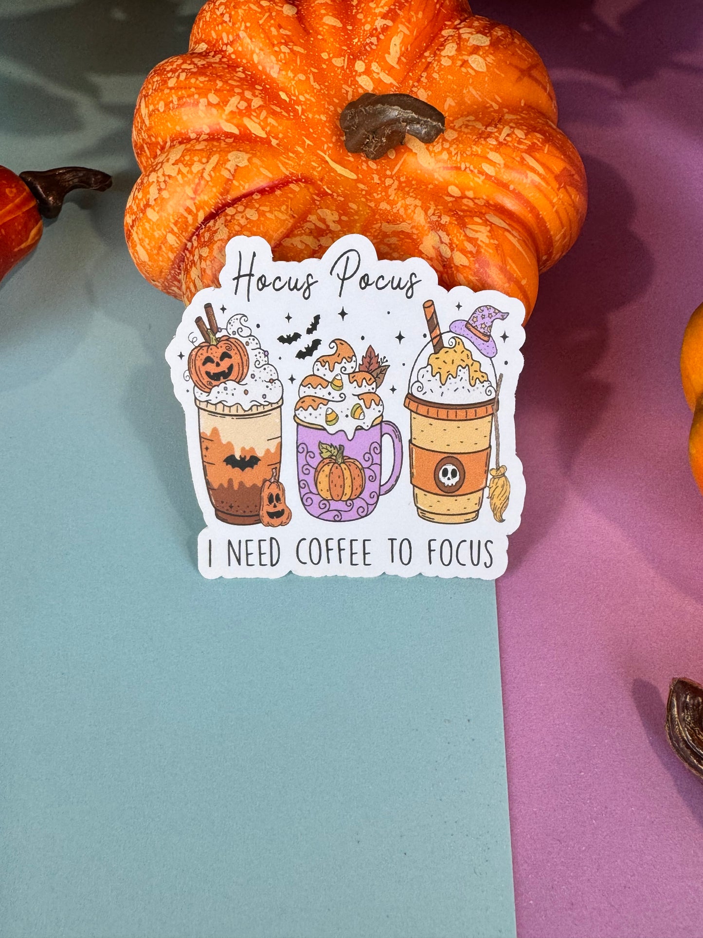 I Need To Focus, Witches Brew Halloween Die Cut Sticker Cute Fall Characters For Kindle Decoration, Iced Coffee, Cocoa Latte